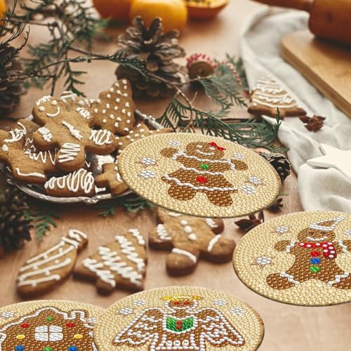8 Pieces Christmas Gingerbread Man Diamond Coasters Kits with Holder DIY Christmas Gingerbread Man Diamond Art Coaster Coaster for Adults Diamond Kits Supplies - Image 4