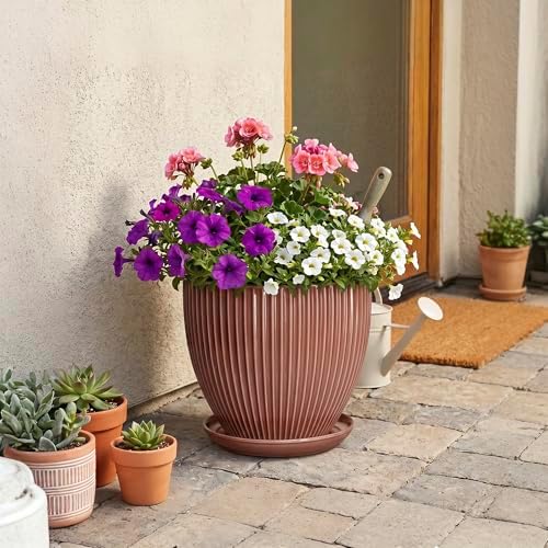 10 Inch Planter, Ceramic Flower Pot with Drainage Hole and Saucer, Round Indoor Plant Pots for Large Plants, Modern Decorative Planter, Home Kitchen Decor, Gifts for Men Women, Rust Red - Image 7
