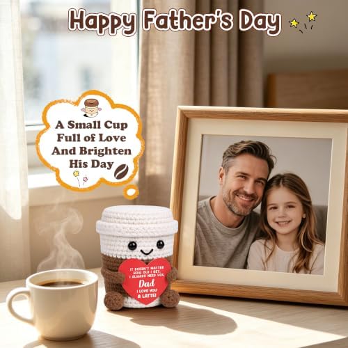 Dad Birthday Gifts from Daught Son Kids, Christmas Dad Gifts for New Daddy, Best I Iove You Gift for Step Bonus Dads Father, Funny Handmade Crochet Coffee Mug Cup for Coffee Lover Daddy Gift - Image 3