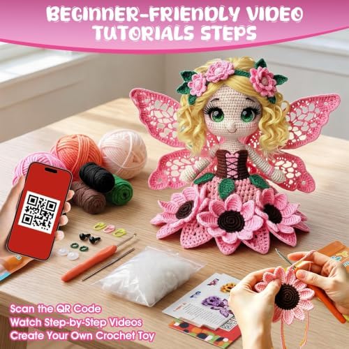 Morcolplus Sunflower Crochet Kit for Beginners & Adults, Amigurumi Crochet Flower Starter Kit with Video Tutorials, DIY Yarn Craft Kit, Handmade Sunflower Doll Gift for Women & Home Decor (Pink) - Image 3
