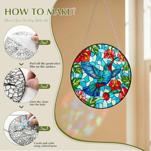 Humyoun 72 Pcs Suncatchers Crafts Kit DIY Paint Art,Stained Glass Painting - Image 4
