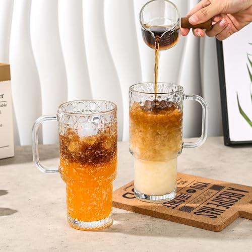 17oz Glass Tumbler with Handle & Lid – 2-Pack Iced Coffee Cups with Straws, Glass Mug for Cold & Hot Beverages Travel Cup for Smoothies, Tea, and Juice (clear-Glacial pattern-2pack) - Image 3