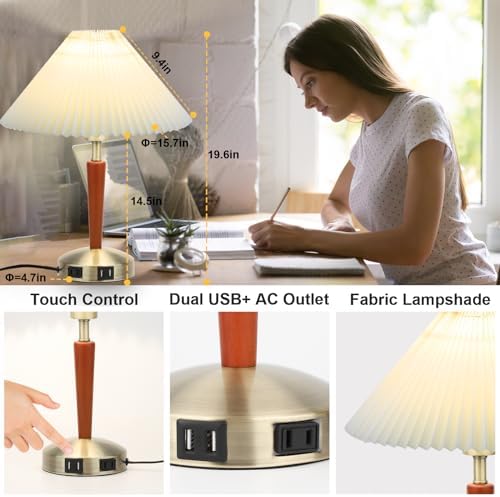LALISU Touch Bedside Table Lamp, Fabric Shade Small Table Lamp, Brown - Image 6