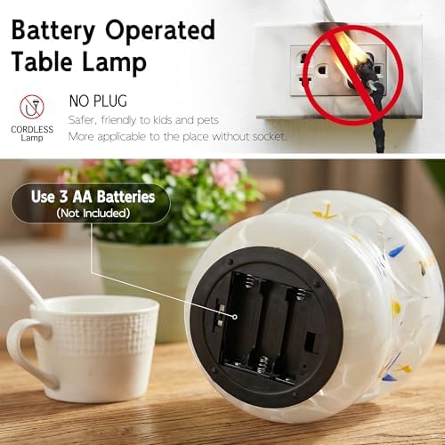ULAROOM Cordless Mushroom Lamp-Modern Small Battery Operated Table Lamp with Timer for Home Decor,Aesthetic Glass Battery Powered Lamp for Bedroom/Kitchen/Living Room/Shelf Decor(White&Blue) - Image 6