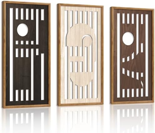 HPNIUB 3 PCS Boho Wall Decor,Black White Century Abstract Mask Geometric Line Carved Hanging Wood Sign for Living Room,8x16Inch Modern Neutral Wooden Plaque for Apartment Bedroom Office Decoration by HPNIUB