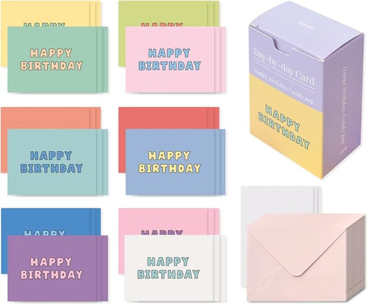 Monolike Day-by-day Card, Happy birthday-Candy pop - Mix 36 Mini Single cards, 36 envelopes, 36 stickers Package