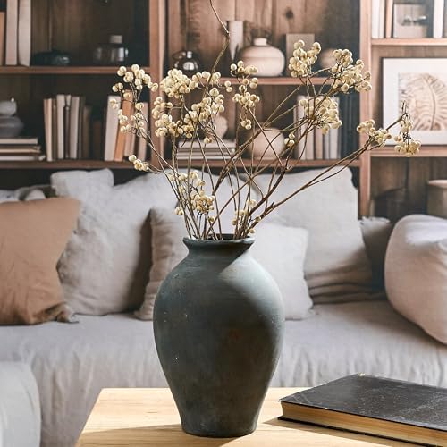 SIDUCAL Ceramic Vintage Flower Vase | 9 Inch Large Pottery Rustic Farmhouse Boho Vase for Home Decor, Table, Living Room, Bathroom, Coffee Desk, Shelf, Mantel Decoration, Wedding, Bronze - Image 4