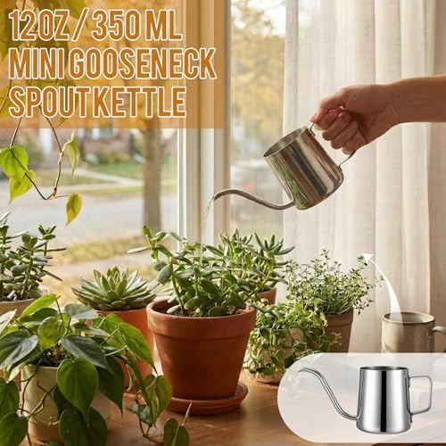 2 Pcs Small Watering Can for Indoor Plants, 12 Oz/350 ml Mini Plant Watering Pot with Long Spout and Scale 304 Stainless Steel Tiny Watering-can for Outdoor Indoor Plants Garden(Sliver) - Image 4