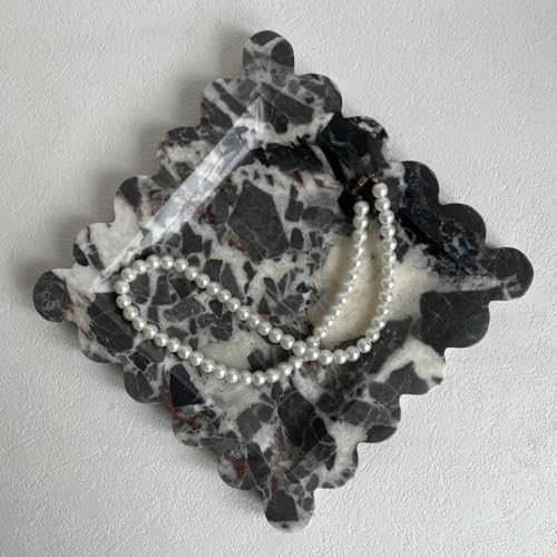 Vintage Natural Marble Tray Small Ornaments Scalloped Tray Handmade Storage Dish for Counter, Vanity, Dresser, Nightstand and Desk (Black White Brown) - Image 5