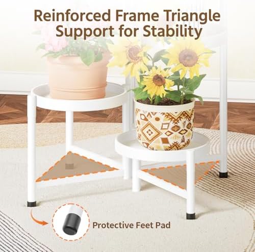 LASZOLA Plant Stand Indoor with 10 Inch Large Metal Tray, 5 Tier White - Image 5