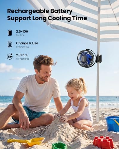 Gaiatop Portable Clip on Fan, Mini Personal Quiet Rechargeable Fan - Image 4