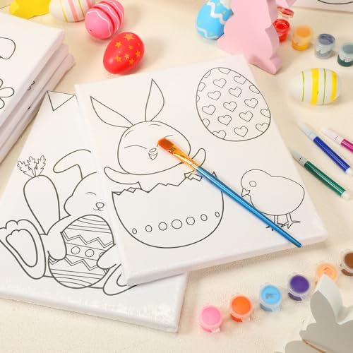 Zhanmai 72 Pcs 12 Sets Sip and Paint Kit Pre Drawn Canvas for Painting 8" x 10" Paint Party Canvas Painting Pre Printed Canvases for Party Favor DIY Virtual Adult's Date Night(Bunny Eggs) - Image 6