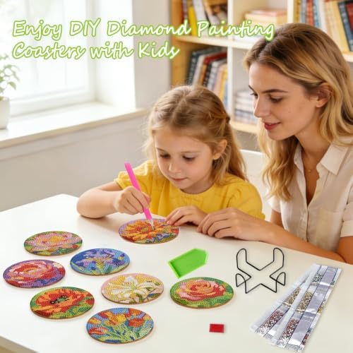 Leatrice 8 Pcs Diamond Art Coasters Small Diamond Painting Kits for Adults - Image 4