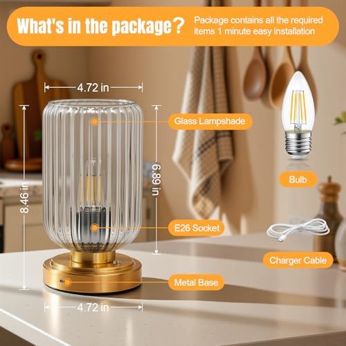 LightRound Cordless Table Lamp for Bedroom, Touch Stepless Dimmable - Image 4