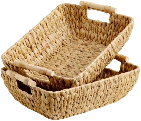 StorageWorks Hand-Woven Storage Baskets with Wooden Handles, Water Hyacinth Wicker Baskets for Organizing, 2 Pack by StorageWorks