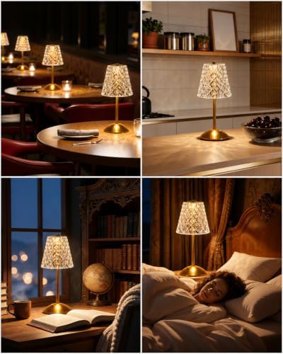 Nusogon Rechargeable Cordless Table Lamp, Gold Small Battery Powered Lamp - Image 7