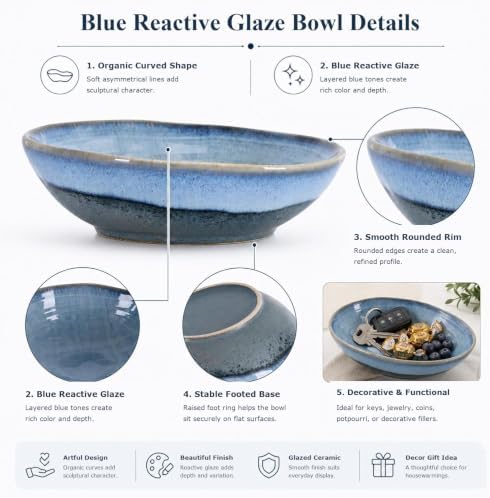 SHENGTIAN 7.9-Inch Blue Reactive Glaze Ceramic Catchall Bowl, Key Dish - Image 5