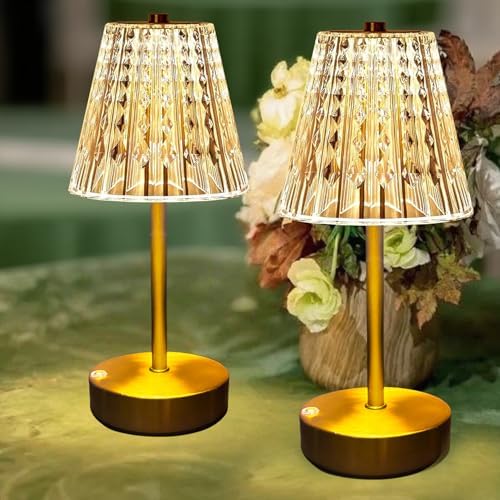 Set of 2 Rechargeable Table Lamps-Small Size Battery Powered Lamps-Cordless Desk Lamp for Restaurant Dinner Bathroom Kitchen Countertop Tabletop Ambient Lighting-Brushed Brass Gold Wireless Lamps by Unknown