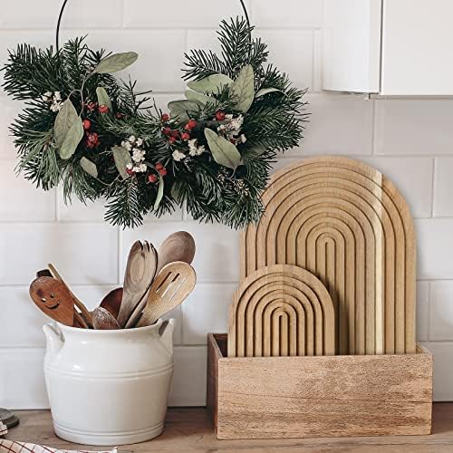 Chunful 2pcs Arch Cutting Board Boho Shelf Decor, Wood Color, Acacia - Image 6