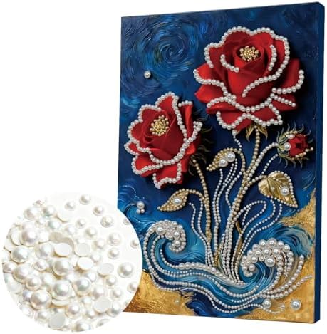 DIY Pearl Painting with Frame, Creative Design, Handmade Stress-Relieving Home Wall Decoration, Includes Frame and Tools-Red Rose-1 - Image 6