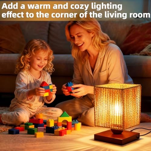 Handmade Small Rattan Lamp for Bedroom,Boho LED Desk Lamp for Living Room,Woven Bedside Night Light Lamp for Nightstands,Farmhouse Wicker Bamboo Table Lamp for Room Office Decor(LED Bulb Included) - Image 2