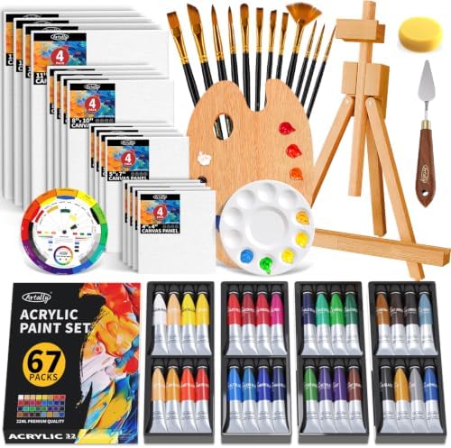ARTALLY Acrylic Paint Set for Adults & Kids, 67 Pcs Canvas Painting Kits, 32 Colors Acrylic Paint (22ML),Table Easel,Brushes,Canvas, Art Painting Supplies Kit for Students,Artists,Beginners by Unknown
