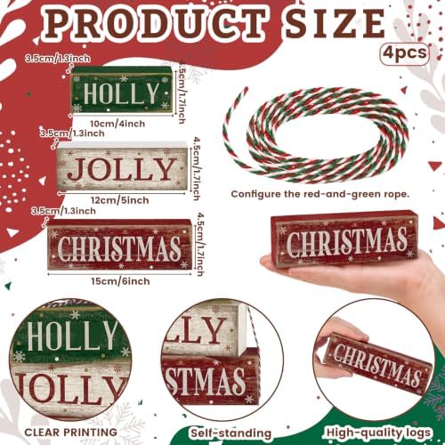 Moucuny 4 Pcs Christmas Table Decoration for Home Rustic Jolly Stacked Sign - Image 5
