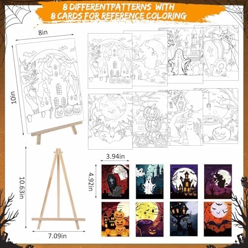 Tenceur 72 Pcs Pre Drawn Canvas Painting Kit 8"x10" for Adults,Halloween - Image 2