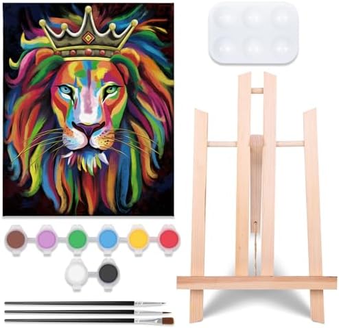Paint and Sip Kit for Adults, Pre Drawn Canvas to Paint Art Party Supplies Painting Set for Beginner Gift Favor, 1 Easel, 8 Acrylic Colors,3 Brushes,1 Pallet (Lion King, 8x10 in) by VOCHIC