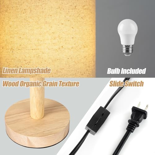 LALISU Small Table Lamp，Nightstand Lamp Wood Base Bedside Lamp Plug in - Image 4