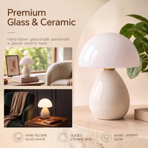 Dawnwake Mushroom Lamp Table Lamp for Bedroom-Small Desk Table Lamps,Cream - Image 3