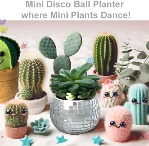 Mini Disco Ball Planter (Silver Color) Mini Vase Indoor Planter for Eucalyptus Plant for Shower Housewarming Gift Ideas Cute Desk Accessories Aesthetic Decor Silver - Image 6