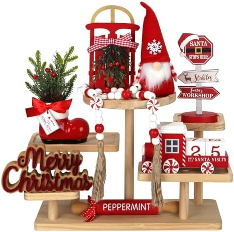 Christmas Decorations for Home Office 8 PCS Tiered Tray Decor Set by SYNCVIBE