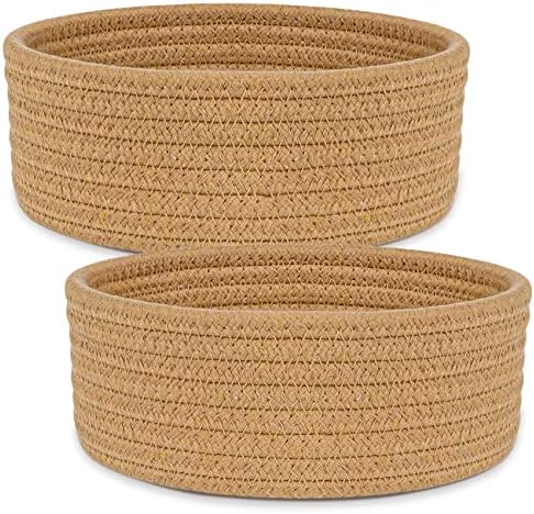 ABenkle 2 Pack Small Baskets, Cotton Rope Woven Basket, Cute Mini Tiny Storage Baskets, Decorative Boho Basket for Nursery Living Room Bedroom Shelf, Empty Gift Basket - Brown by ABenkle