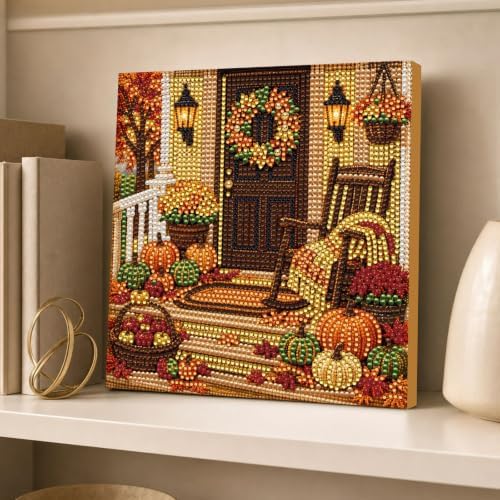 DIY Pearl Painting Kit for Adults, Autumn Porch Fall Art with Wood Frame, 20x20cm Self-Adhesive Pearl Diamond Craft, Autumn Wall Decor Gift for Women, Beginners Relaxing Hobby Kit - Image 3