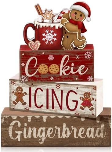 Moucuny 4 Pcs Christmas Table Decor Wooden Gingerbread Cocoa Block Signs by Moucuny