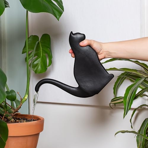Kikkerland Cat Watering Cat – Decorative Porcelain Watering Can for Gardening – Black Cat Silhouette - Image 4
