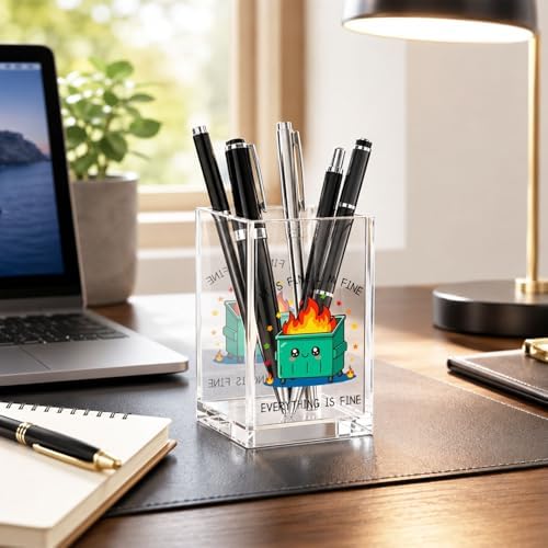 Green Dumpster Fire Acrylic Pen Holder Cup, Funny Office Desk Decor, Cute Pencil Holder Organizer, Desk Accessories, Coworker Gift for Women Men - Image 4