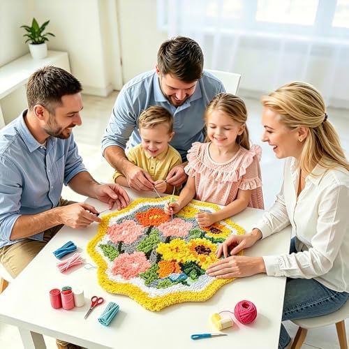MeoobkCraft Luminous Bloom for Latch Hook Kits for Adults Beginners Sunflower Pre-Printed Latch Hook Rug Kits Embroidery Cross-Stitch for Home Home Decoration 19.7 x 19.7in - Image 5