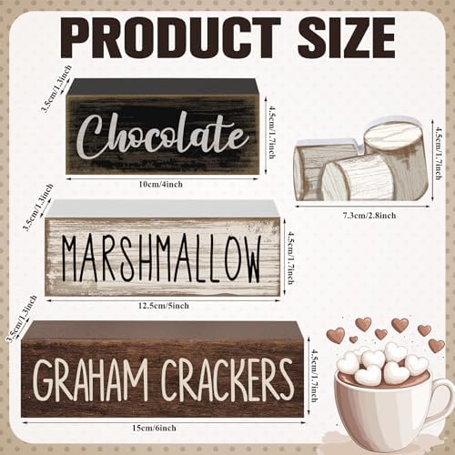 Moucuny 4 Pcs Wooden Block Signs Farmhouse Table Tiered Tray Smores Theme - Image 3