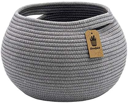 Goodpick Round Woven Rope Storage Basket for Shelves, 10" x 8.3", Grey by Goodpick