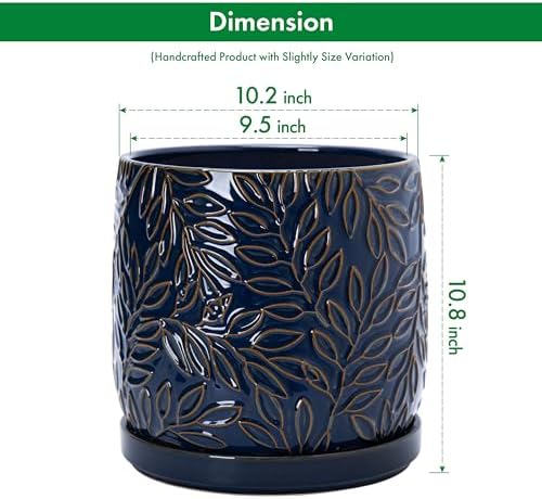 D'vine Dev Embossed Leaves Ceramic Planter, 10 in, Midnight Blue, 27-A-P-3 - Image 3