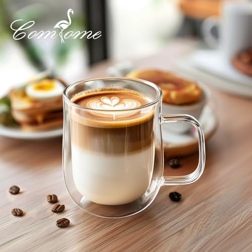 Double Walled Glass Coffee Mugs 12 oz, Glass Coffee Cups Set of 4 with Spoons, Clear Coffee Mug with Handles for Hot Beverages, Cappuccino, Latte, and Tea Bags. - Image 6