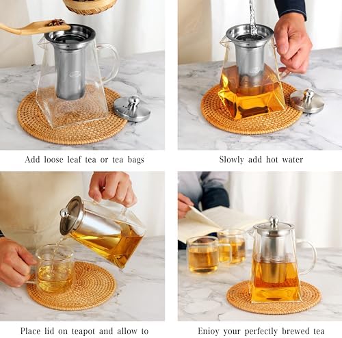 CNGLASS Glass Teapot with Infuser,31oz Clear Glass Tea Kettle with Removable Stainless Steel Strainer,Stovetop Safe Glass Teapot for Blooming and Loose Leaf Tea… - Image 6