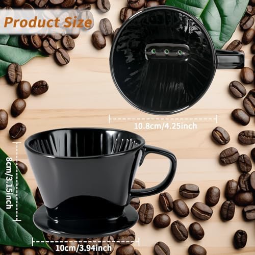 Mongdio Pour Over Coffee Maker, Ceramic Pour Over Dripper, Coffee Pour Over with 3 Holes Flat Bottom, Coffee Accessories for Home, Size 02 Black - Image 6