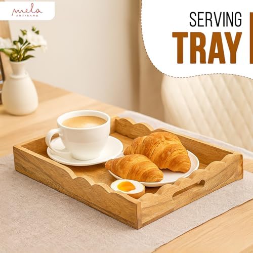 Mela Artisans Scalloped Mango Wood Serving Tray - Natural, 15x10 in - Image 2