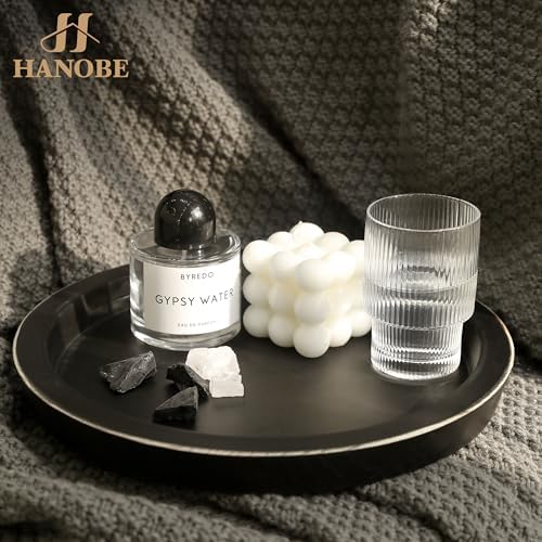 Hanobe Round Wood Candle Holder Tray, Black Coffee Table Centerpiece Decor - Image 2