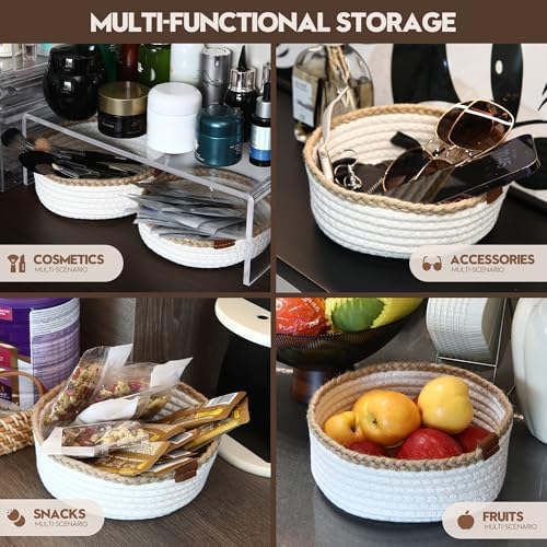 Sea Team 3-Pack Compact Nesting Woven Cotton Rope Storage Baskets, White - Image 6