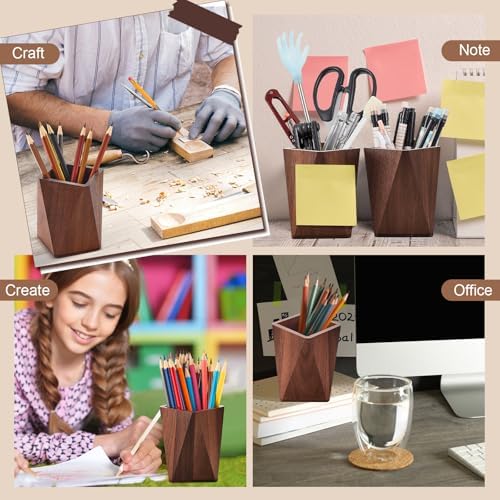 Henoyso 2 Pcs Wood Pen Holder for Desk Wooden Pencil Cups, Black Walnut - Image 5