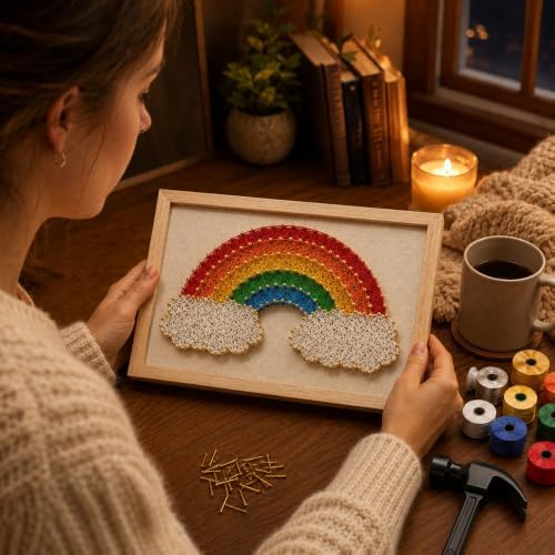 RM Studio DIY String Art Kit with All Necessary Accessories and Frame for Kids Students, Adult Crafts Kit, Home Wall Decorations Unique Gift (Rainbow) - Image 3